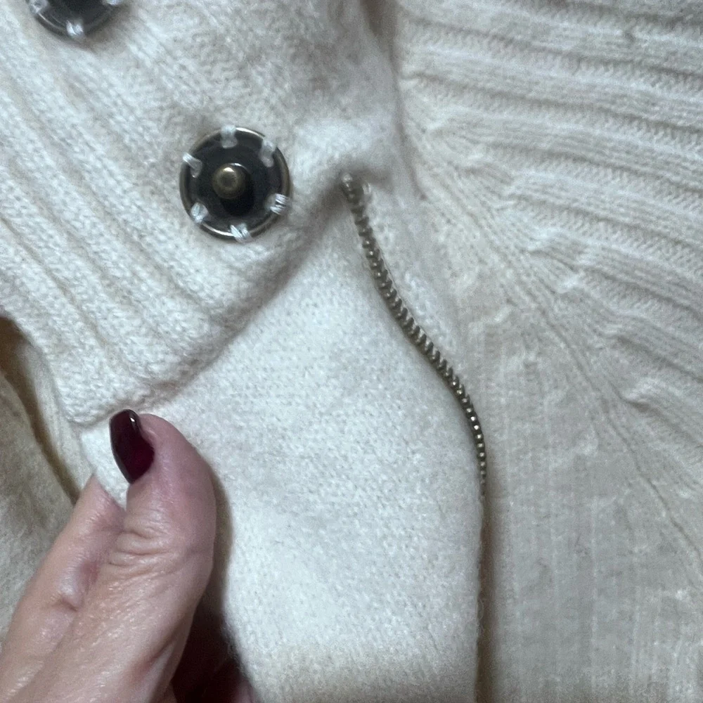Lauren Ralph Lauren 100% Lambswool Ribbed Zip Sweater Jacket Medium Cream - Picture 5 of 8